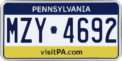 PA license plate MZY4692