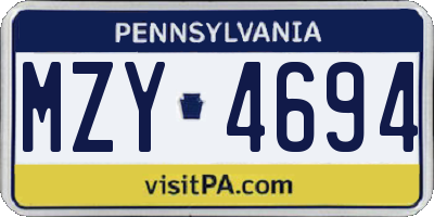 PA license plate MZY4694