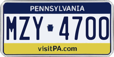 PA license plate MZY4700
