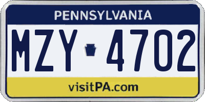 PA license plate MZY4702