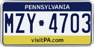 PA license plate MZY4703