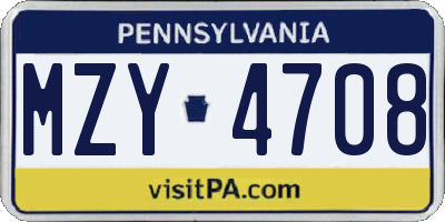 PA license plate MZY4708