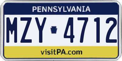PA license plate MZY4712
