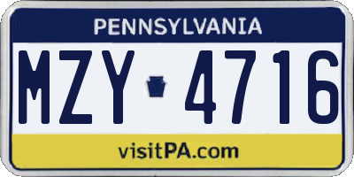 PA license plate MZY4716