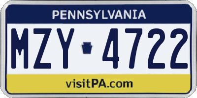 PA license plate MZY4722