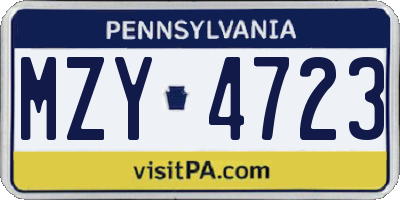 PA license plate MZY4723
