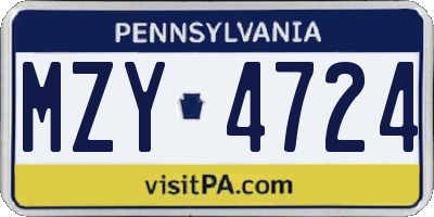 PA license plate MZY4724