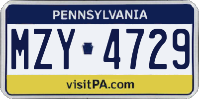 PA license plate MZY4729