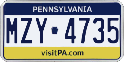 PA license plate MZY4735