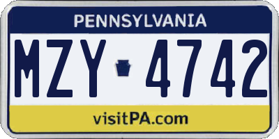 PA license plate MZY4742