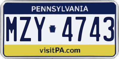 PA license plate MZY4743