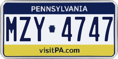 PA license plate MZY4747