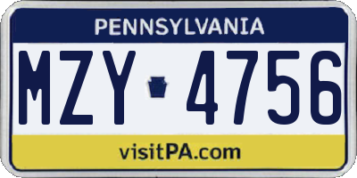 PA license plate MZY4756