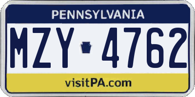 PA license plate MZY4762