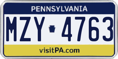 PA license plate MZY4763