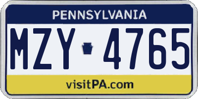 PA license plate MZY4765
