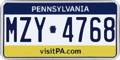 PA license plate MZY4768