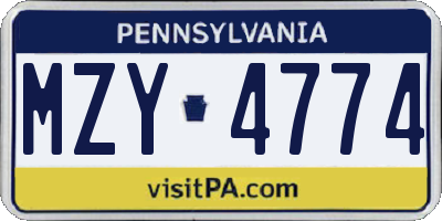PA license plate MZY4774