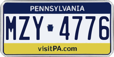 PA license plate MZY4776
