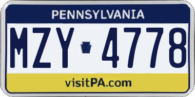 PA license plate MZY4778