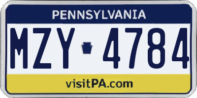 PA license plate MZY4784