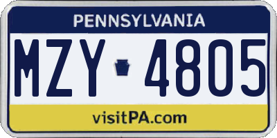PA license plate MZY4805
