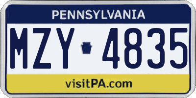 PA license plate MZY4835