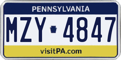 PA license plate MZY4847