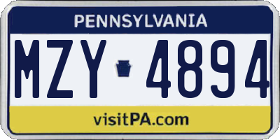 PA license plate MZY4894