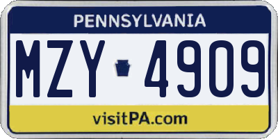 PA license plate MZY4909