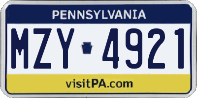 PA license plate MZY4921