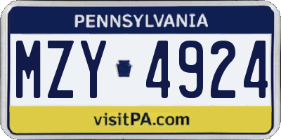 PA license plate MZY4924