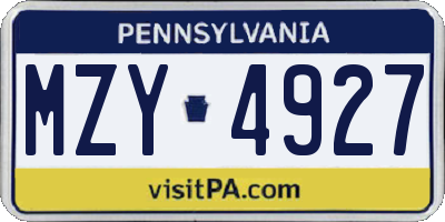 PA license plate MZY4927
