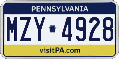 PA license plate MZY4928