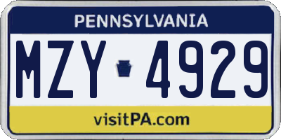 PA license plate MZY4929