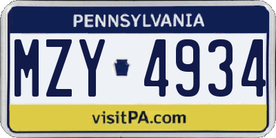 PA license plate MZY4934