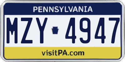 PA license plate MZY4947