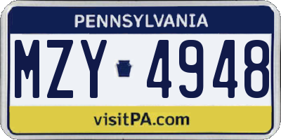 PA license plate MZY4948