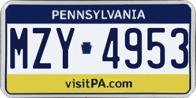 PA license plate MZY4953