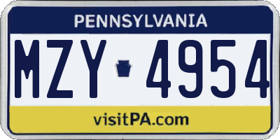 PA license plate MZY4954