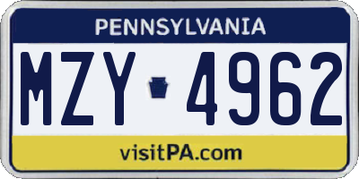 PA license plate MZY4962
