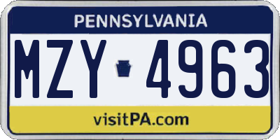 PA license plate MZY4963
