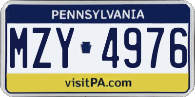 PA license plate MZY4976