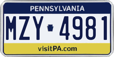 PA license plate MZY4981