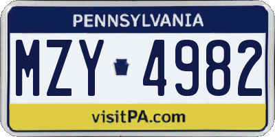 PA license plate MZY4982