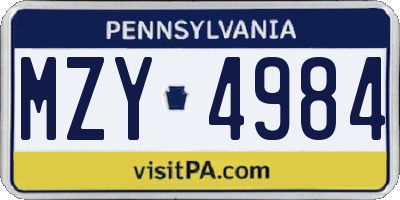 PA license plate MZY4984
