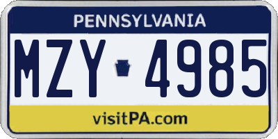PA license plate MZY4985
