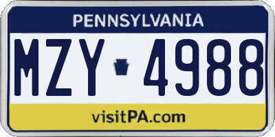 PA license plate MZY4988