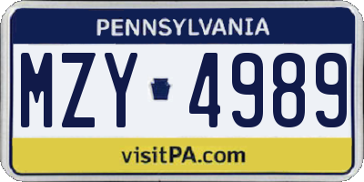 PA license plate MZY4989