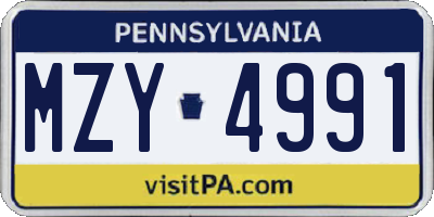 PA license plate MZY4991